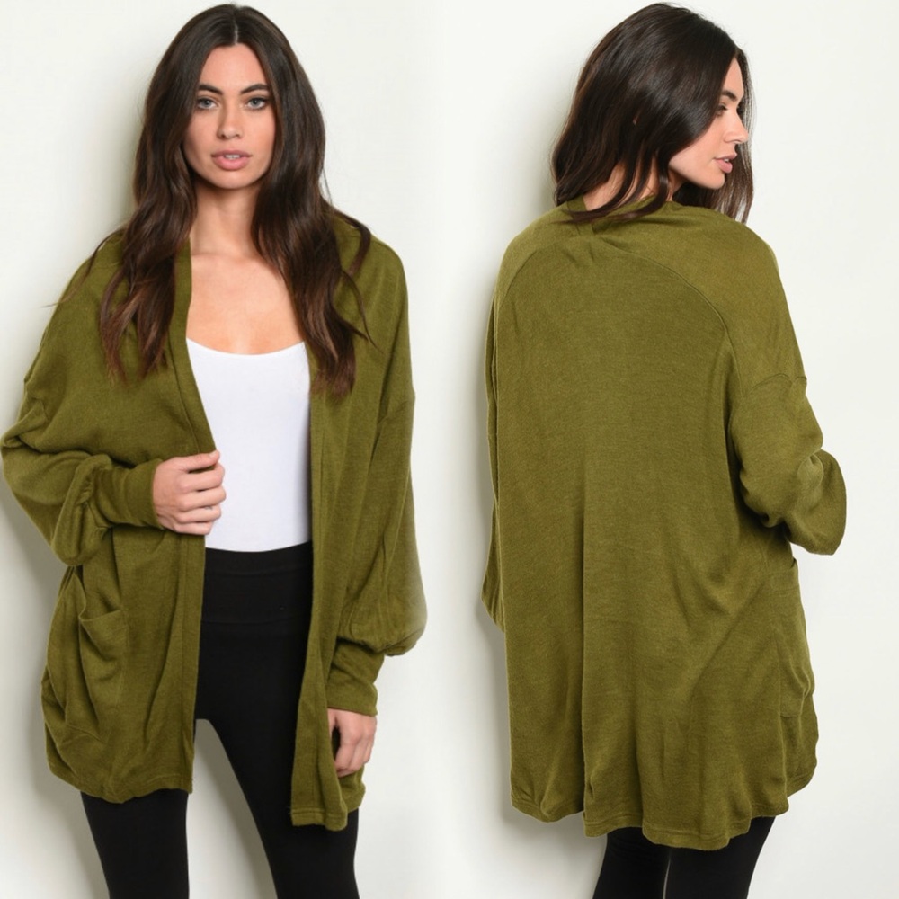 Olive Green Women's Cardigan Sweater